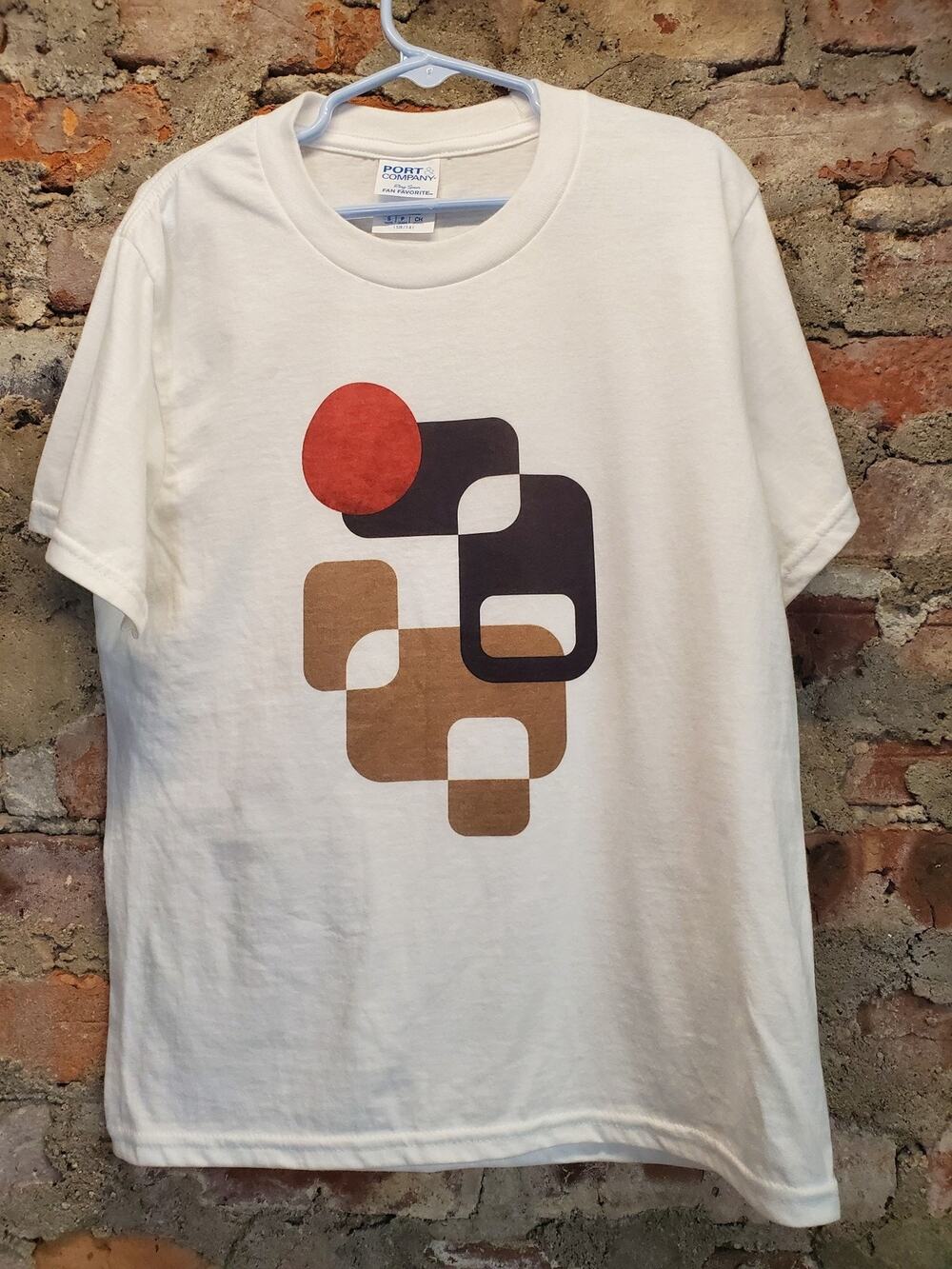 Mens T Shirt S White Geometric Graphic Short Sleeve Ring Spun Fan